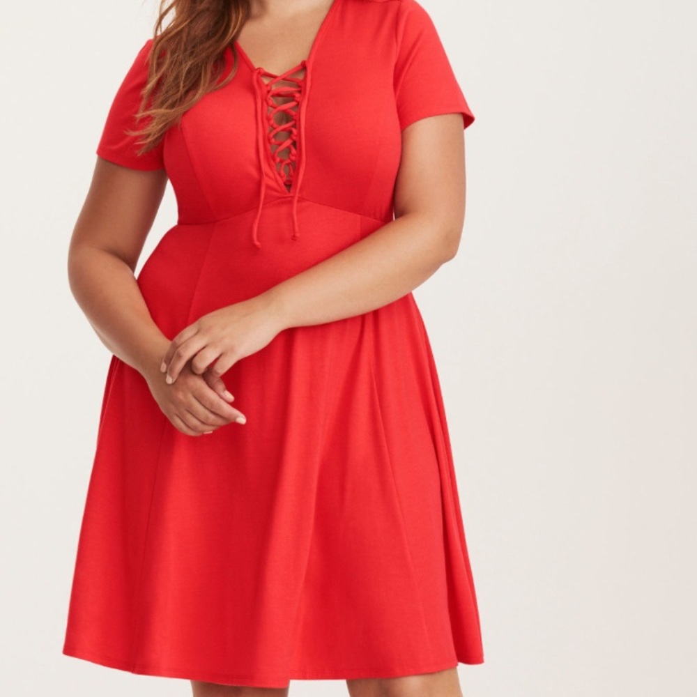 Torrid Red Lace-Up Skater Dress (Size 12)